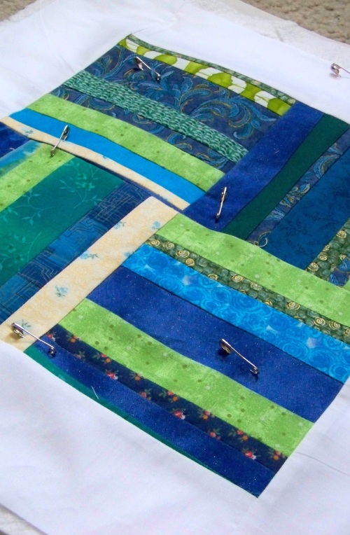 pillow commission: blue/green modern quilt blocks